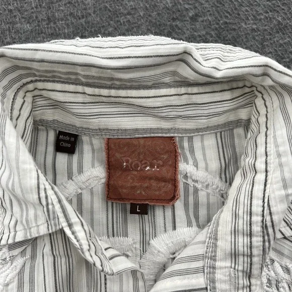 Roar Striped Button Down Shirt Mens L White Embroidered LS Grunge Gothic *FLAWS - Picture 10 of 15